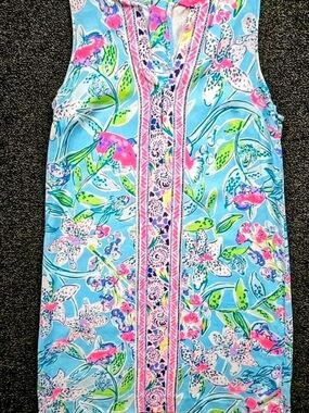 Lilly Pulitzer Blue Floral Print Mini Dress with Pink & Green Accents